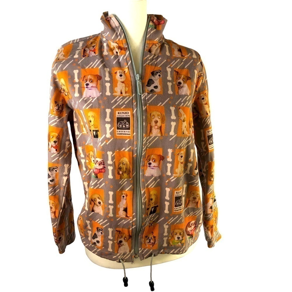 Kunio Sato Cheerful Companions Collection Women M Grey Orange Browns Dog Design